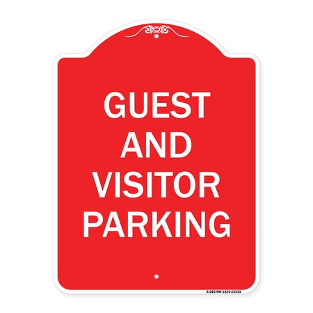 Signmission Designer Series Sign Guest and Visitor Parking, Red & White Aluminum Sign, 18" x 24", RW-1824-23933 A-DES-RW-1824-23933